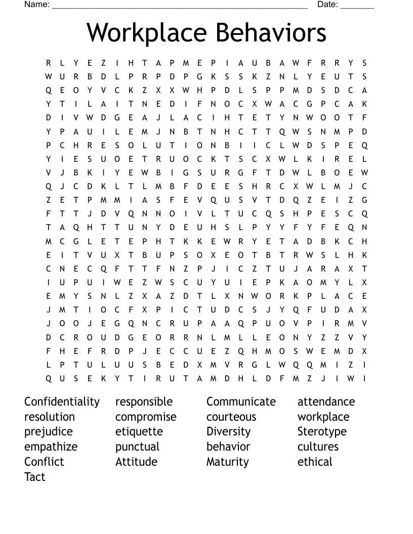 Workplace Behaviors Word Search WordMint