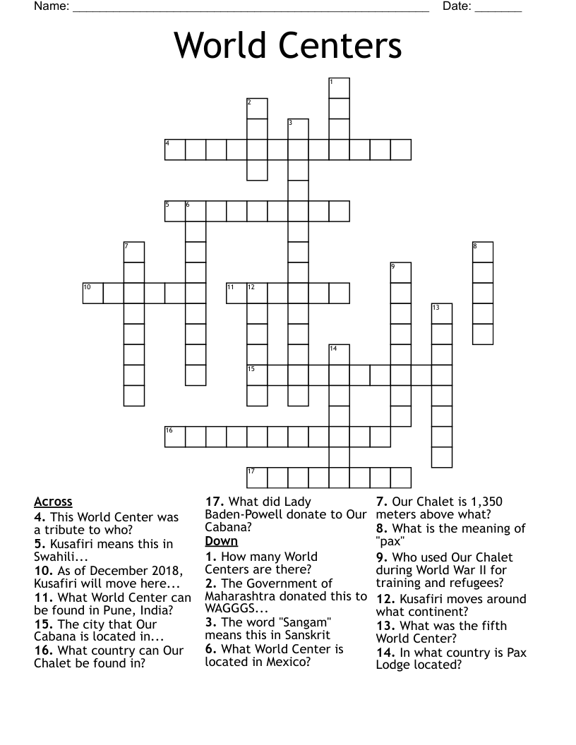 World Centers Crossword WordMint