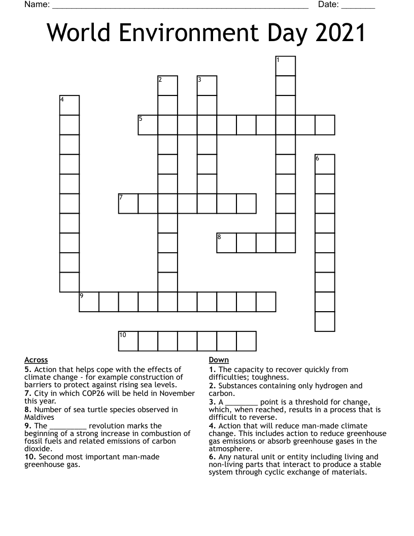 World Environment Day 2021 Crossword WordMint