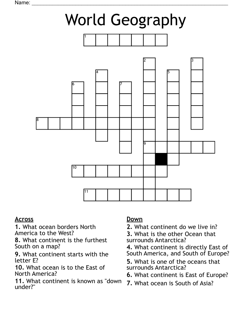 World Geography Crossword WordMint