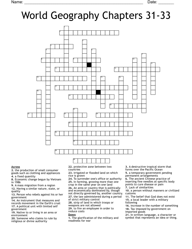 World Geography Chapters 3133 Crossword WordMint
