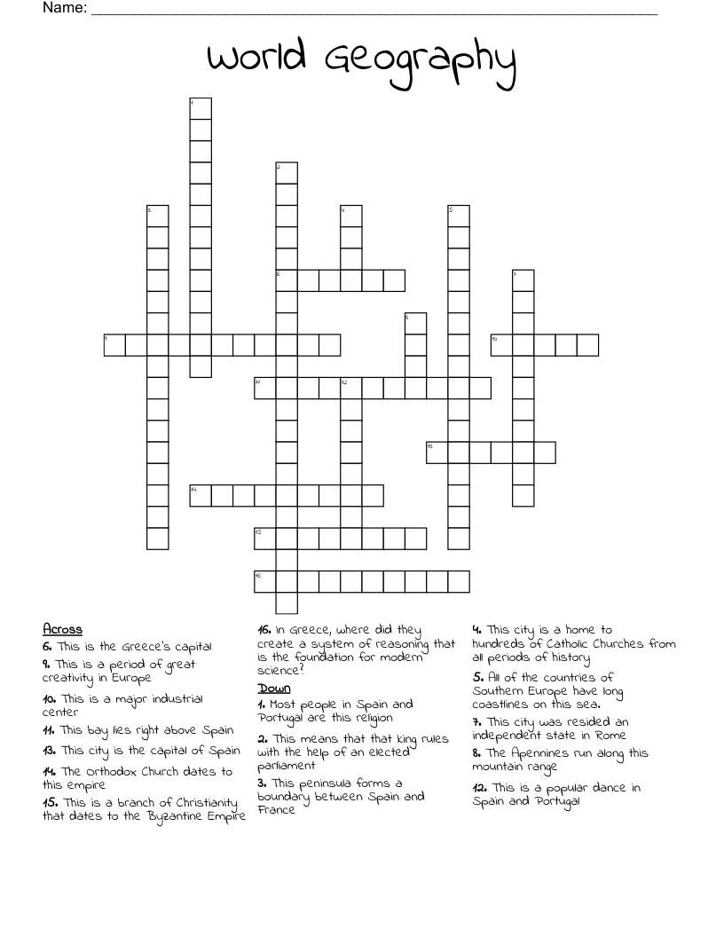 World Geography Crossword WordMint