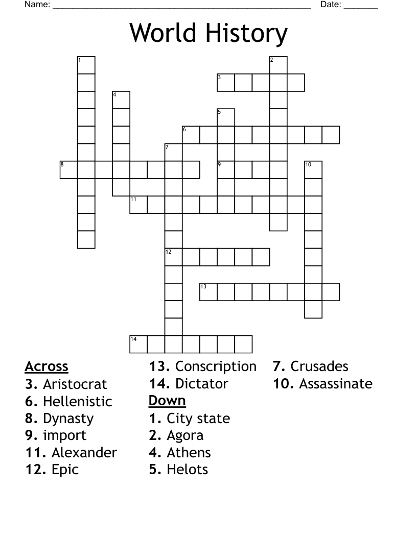 World History Crossword WordMint