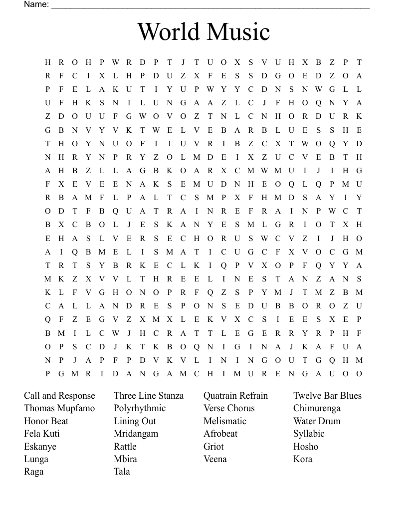 World Music Word Search WordMint