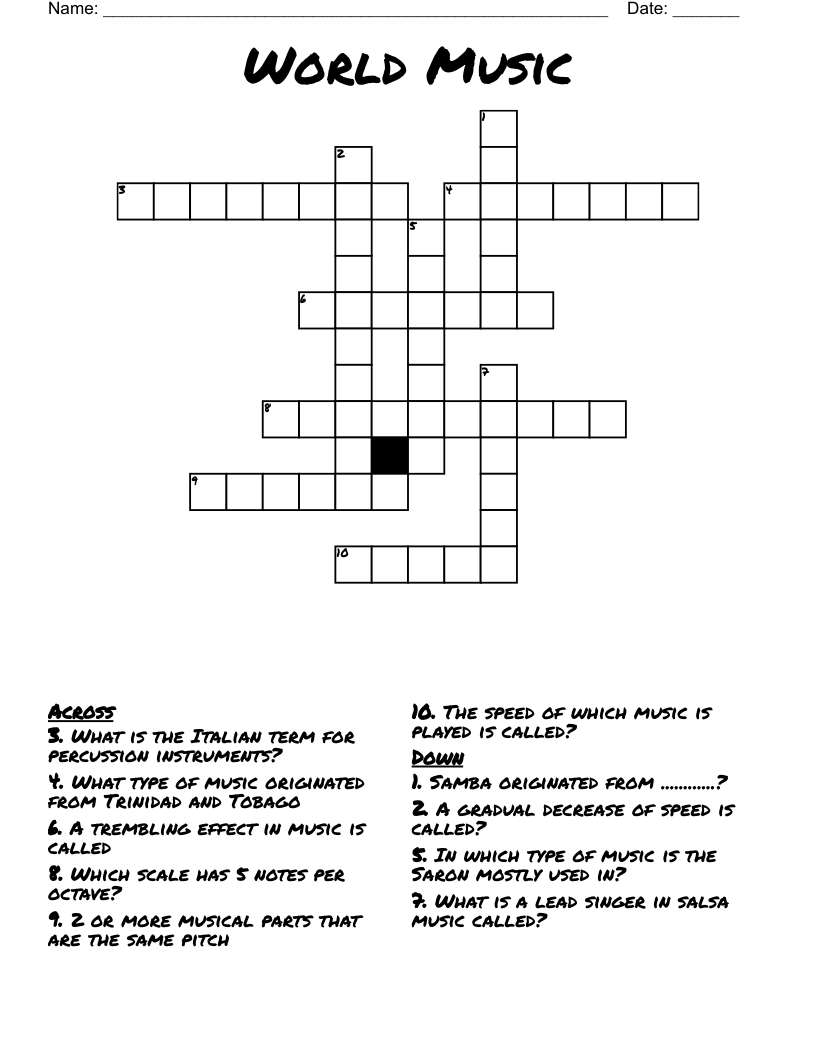 World Music Crossword WordMint