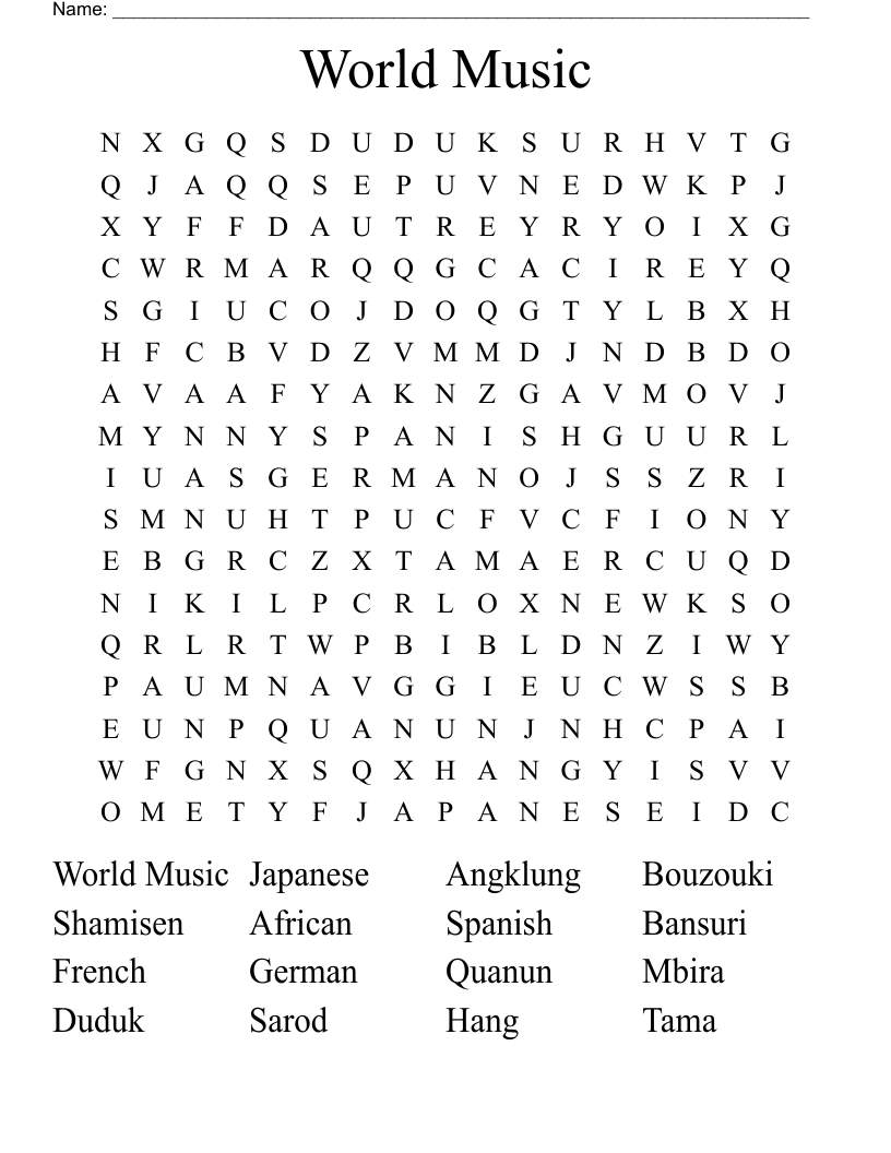 World Music Word Search WordMint