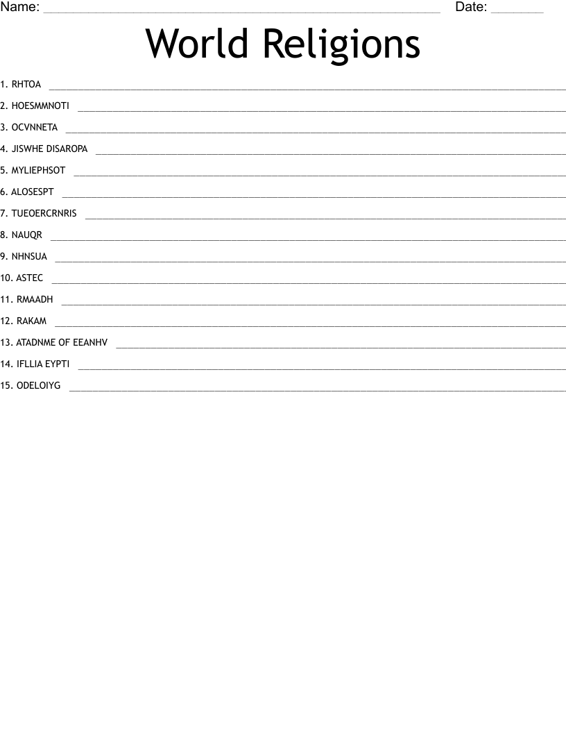 World Religions Word Search WordMint