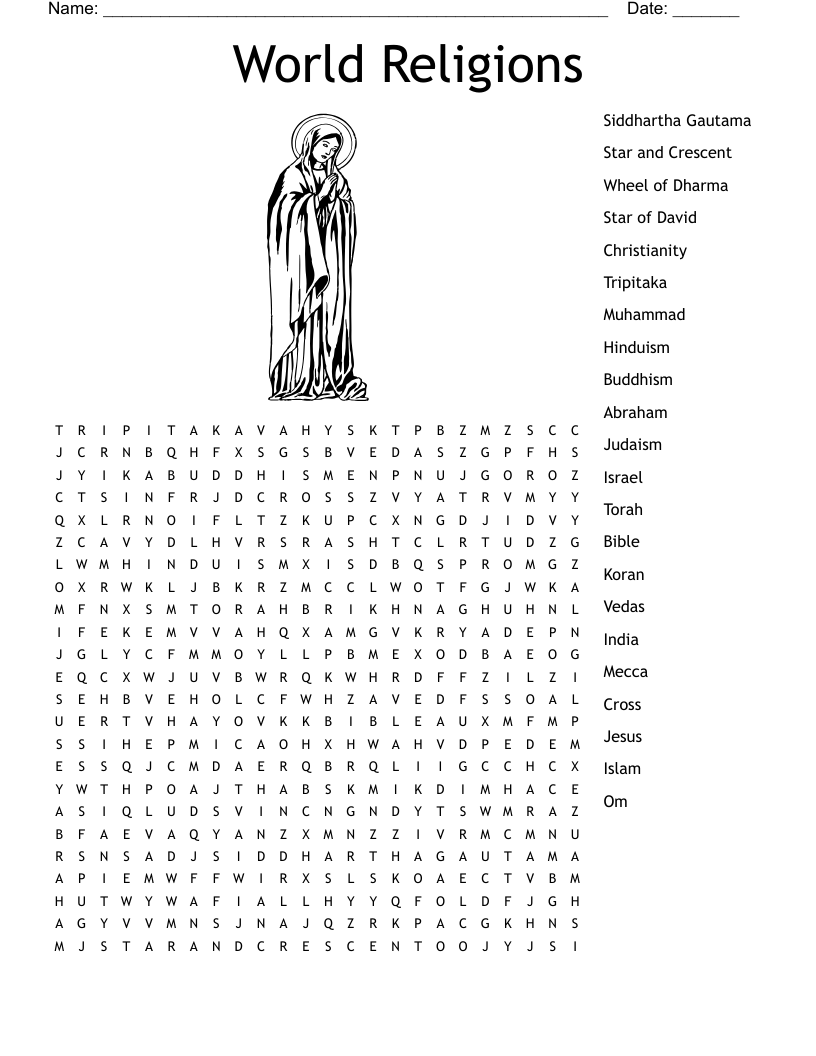 Major World Religions Word Search WordMint