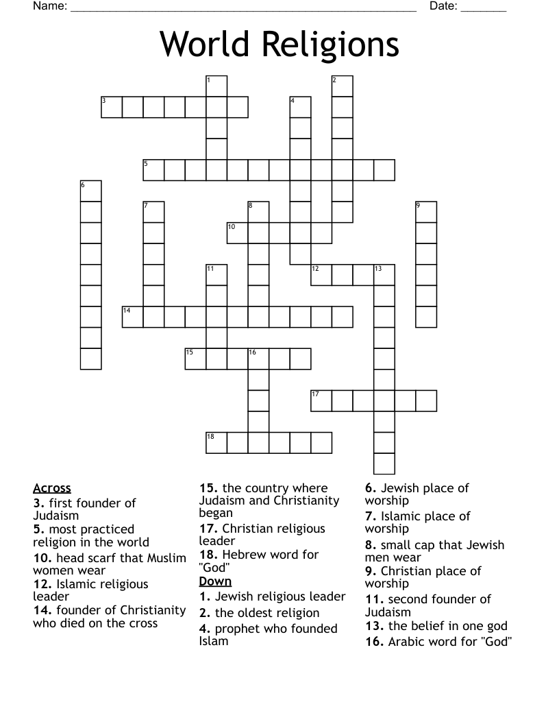 World Religions Crossword WordMint