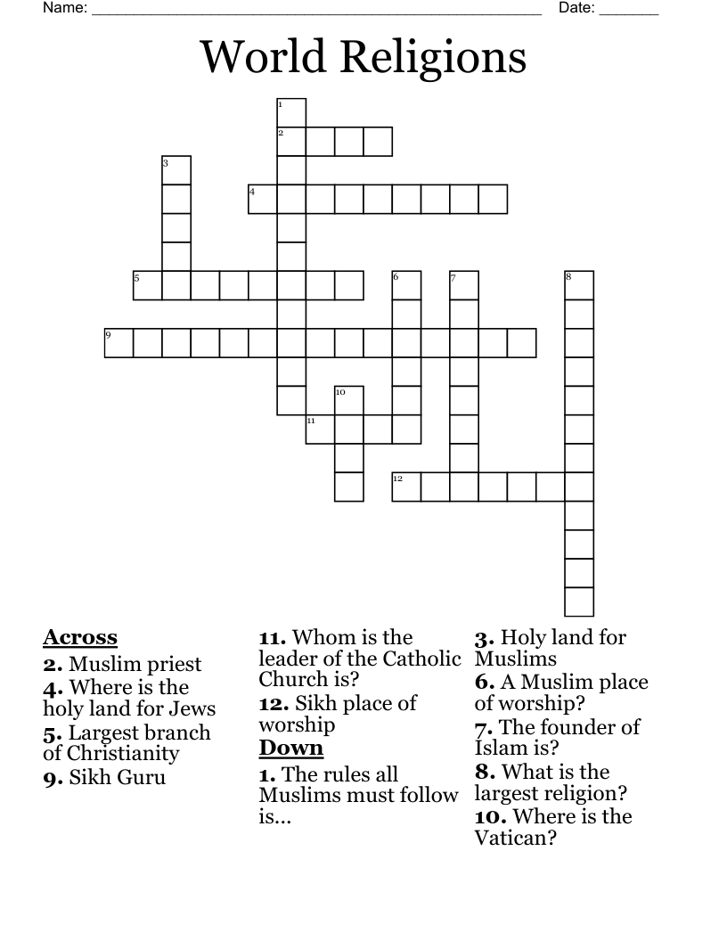 World Religions Crossword WordMint