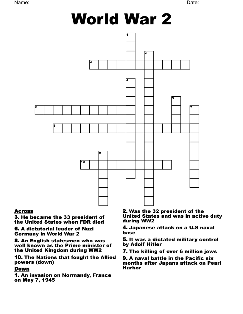 World War 2 Crossword WordMint