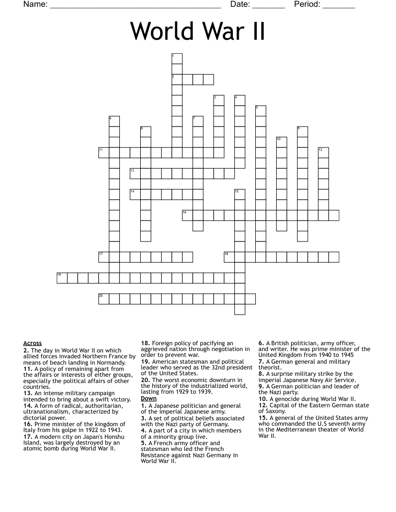 World War II Crossword WordMint