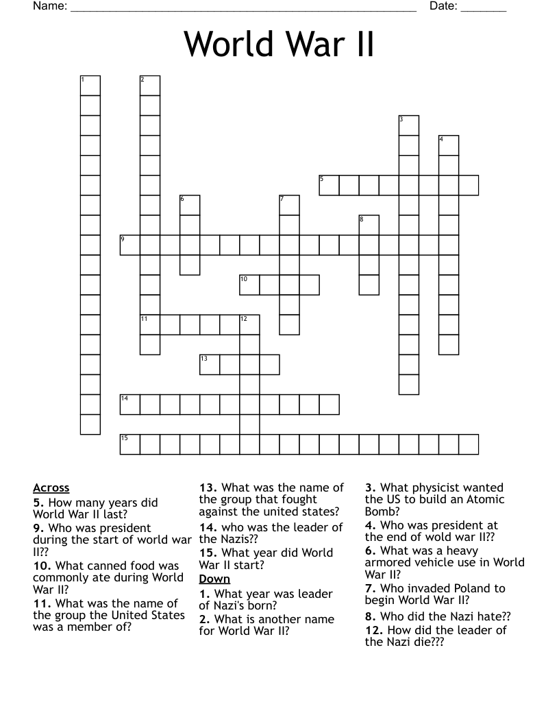 World War II Crossword WordMint