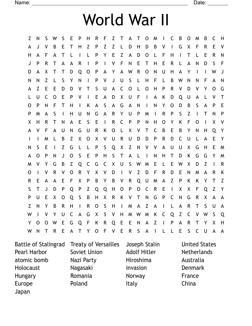 World War II Word Search WordMint