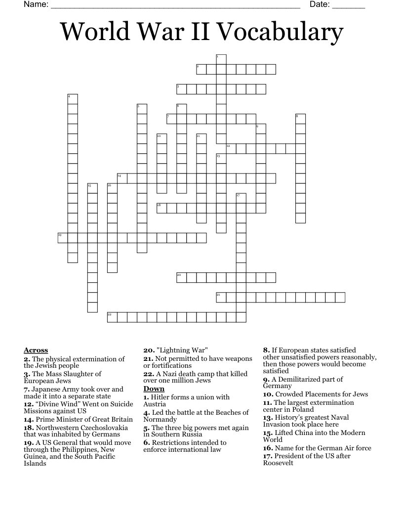Causes of WW2 Crossword WordMint