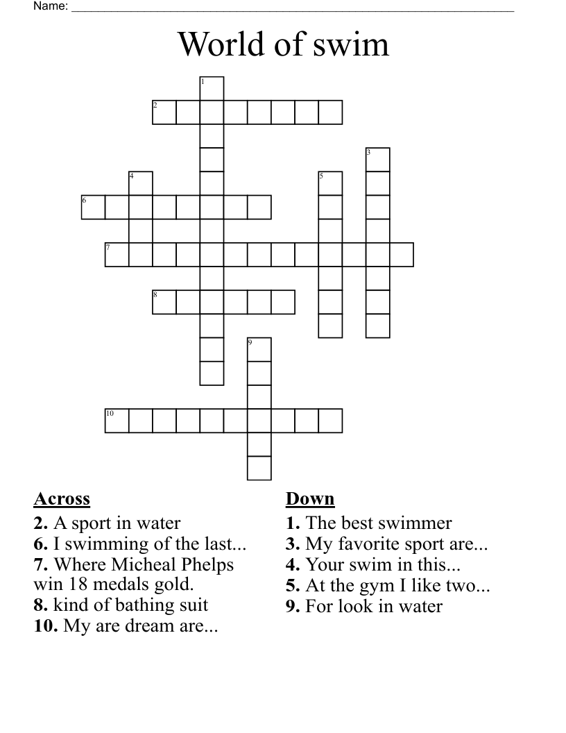 World of swim Crossword WordMint