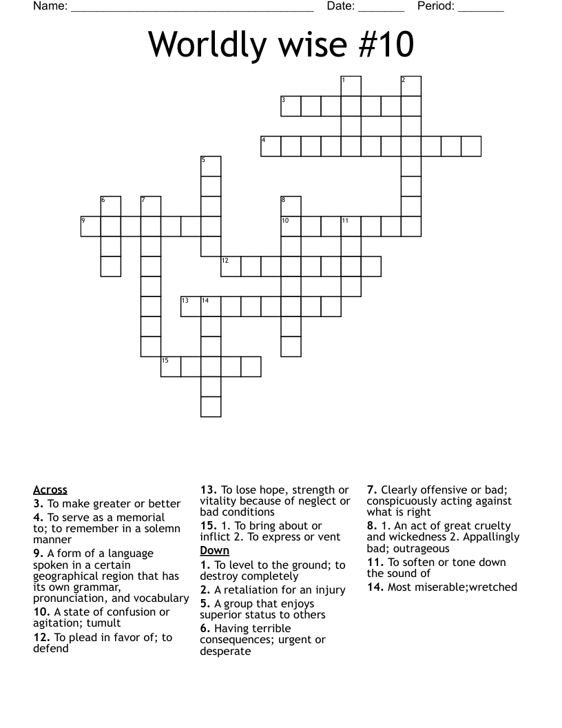 Worldly wise 10 Crossword WordMint