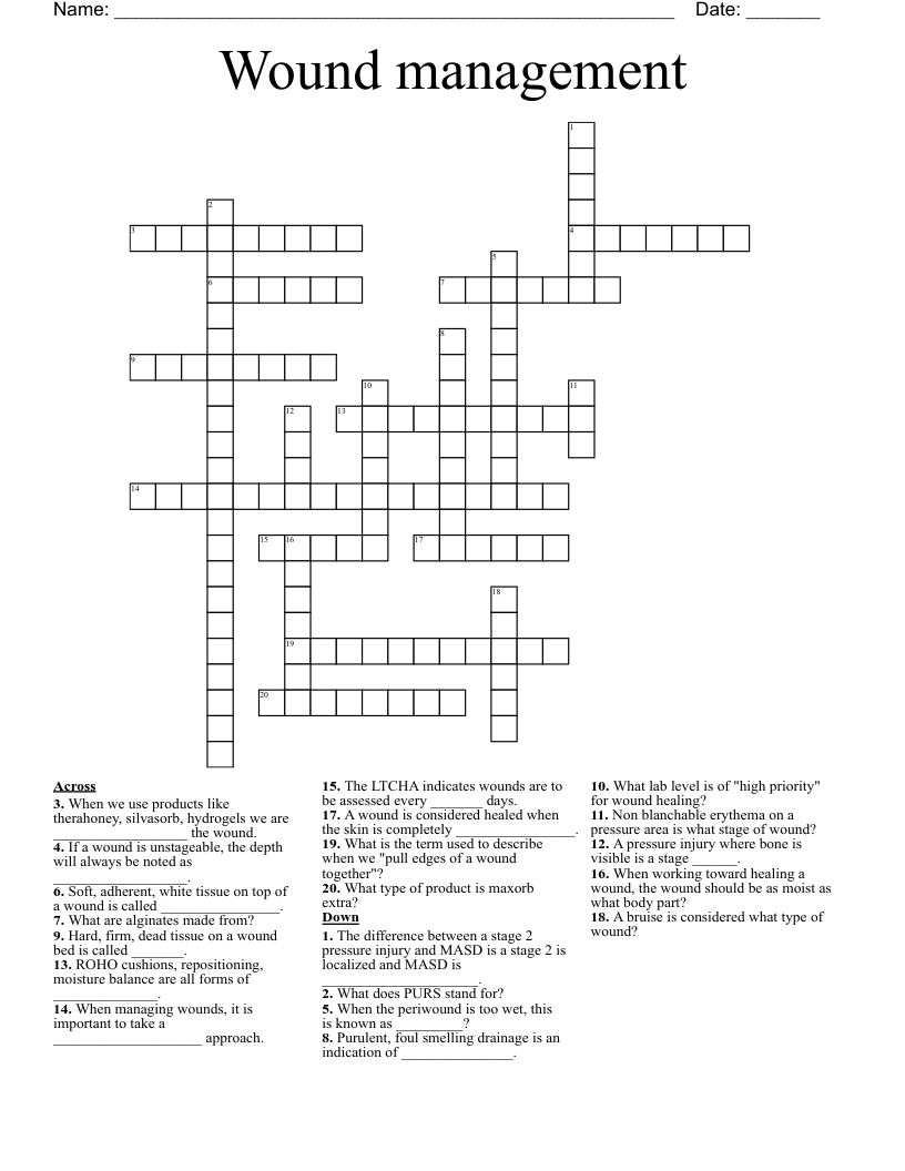 Wound management Crossword WordMint