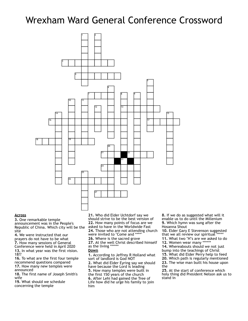 Wrexham Ward General Conference Crossword WordMint