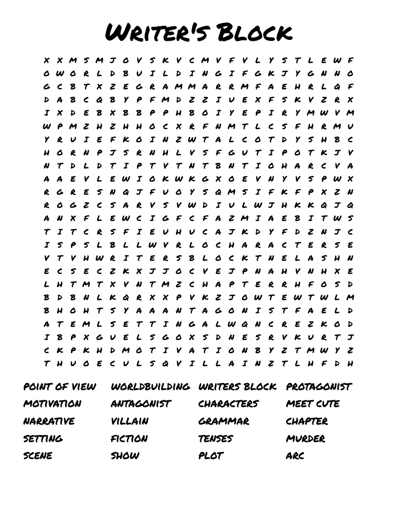 Writer's Block Word Search WordMint