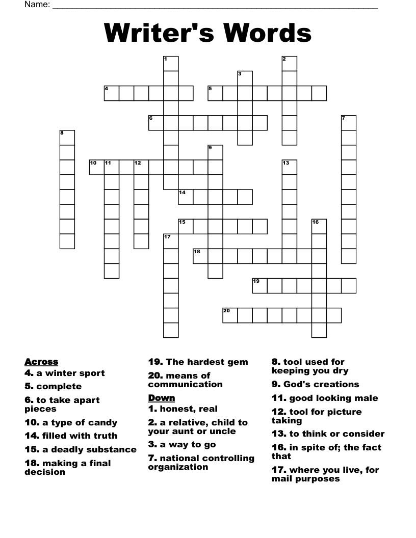 Writer's Words Crossword WordMint