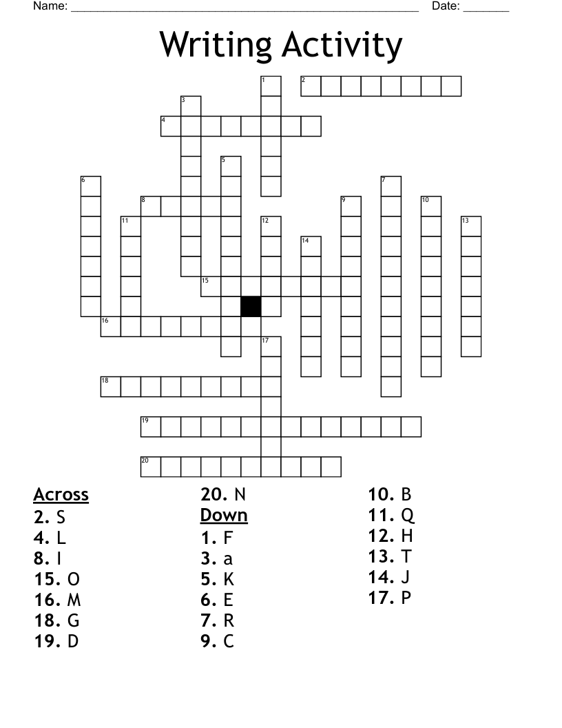 Writing Activity Crossword WordMint