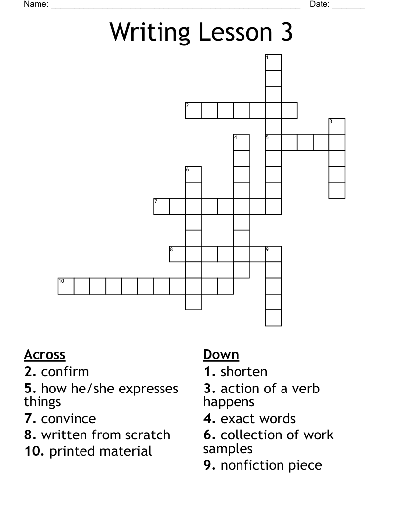 Writing Lesson 3 Crossword WordMint