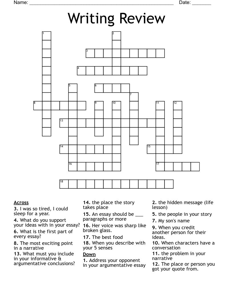 Writing Review Crossword WordMint