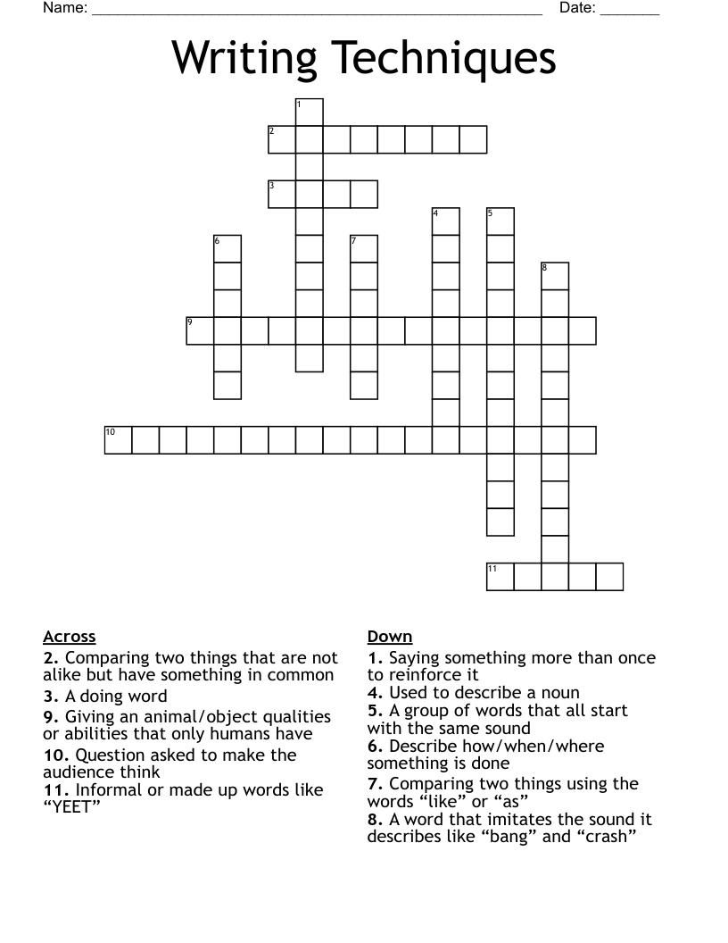 Writing Techniques Crossword WordMint