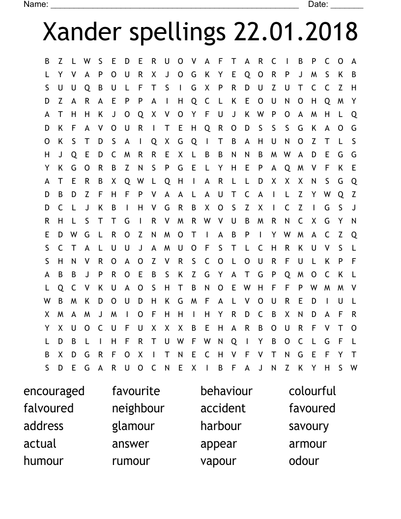 Xander spellings 22.01.2018 Word Search WordMint