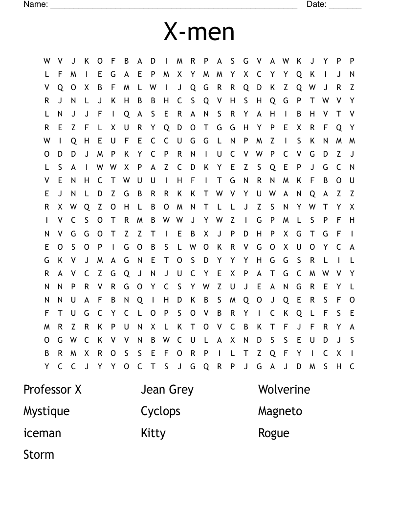 Xmen Word Search WordMint