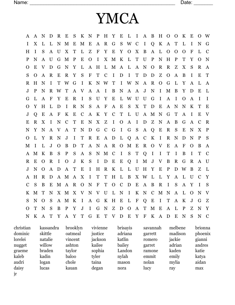 YMCA Word Search WordMint