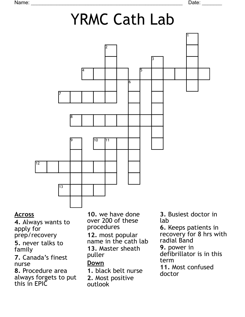 YRMC Cath Lab Crossword WordMint