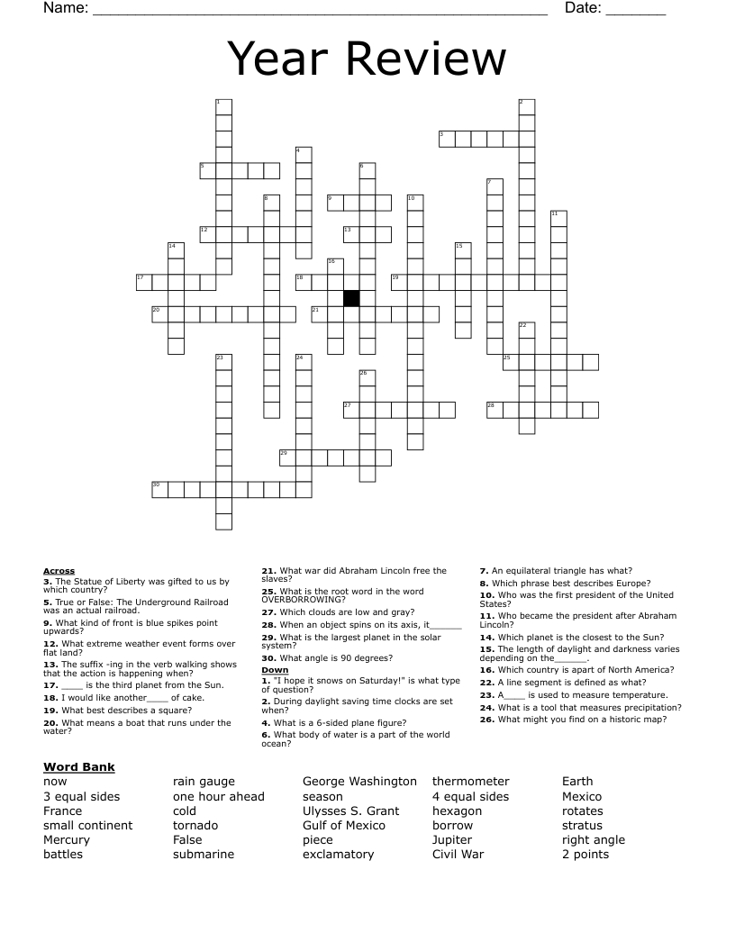 Year Review Crossword WordMint