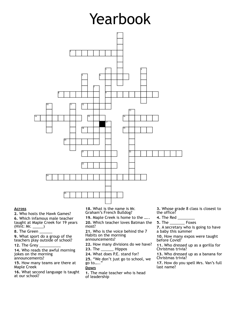 Yearbook Crossword WordMint