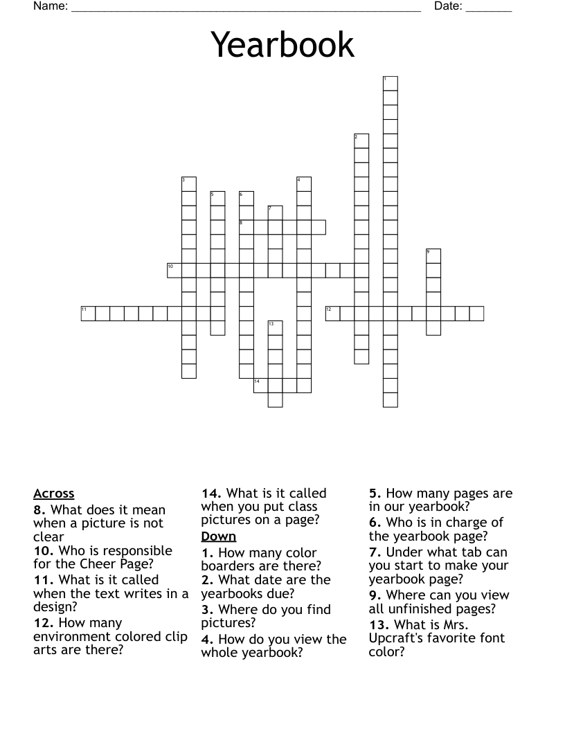 Yearbook Crossword WordMint