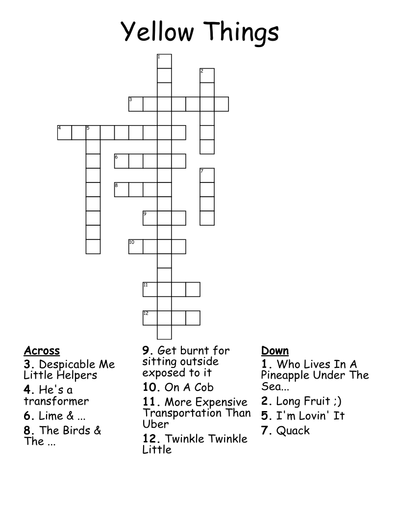 Yellow Things Crossword WordMint