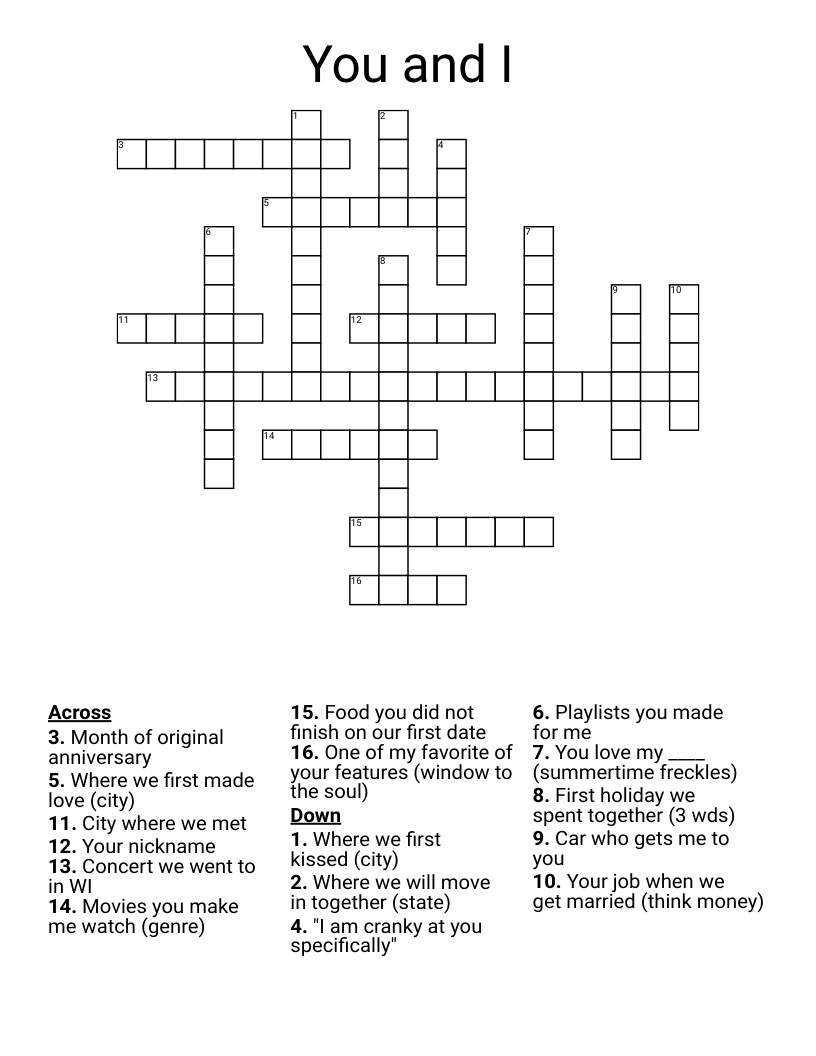 You and I Crossword WordMint