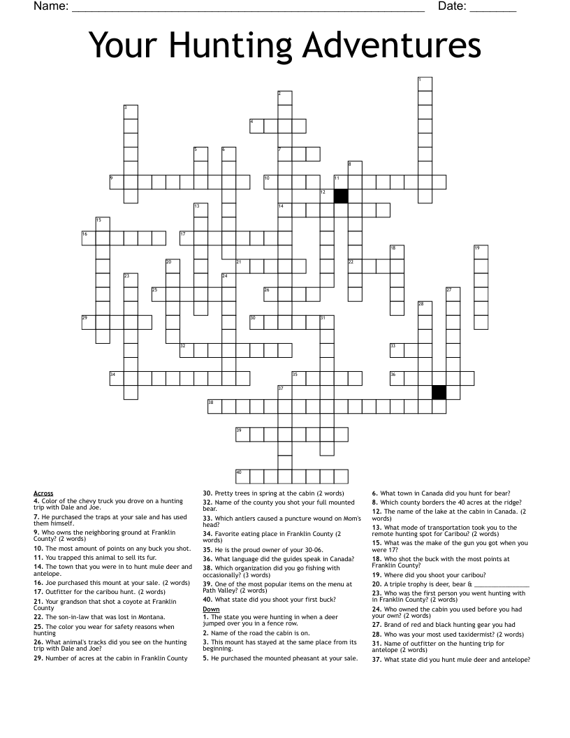 Your Hunting Adventures Crossword WordMint