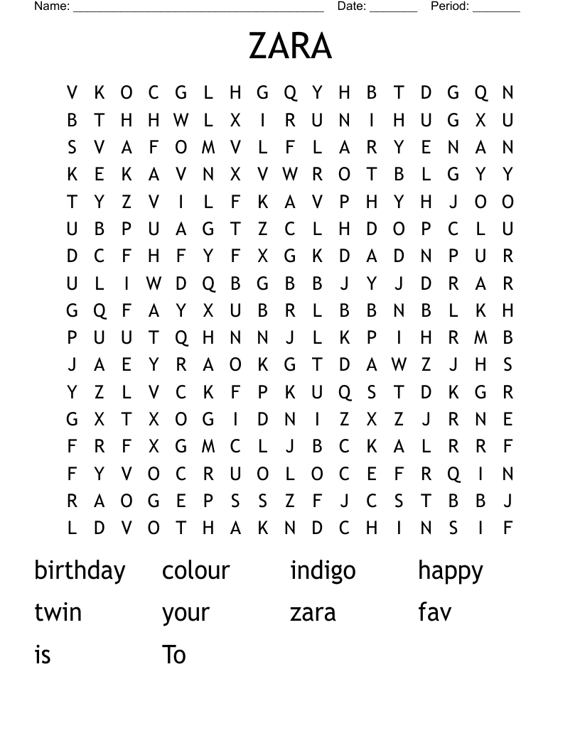 ZARA Word Search WordMint