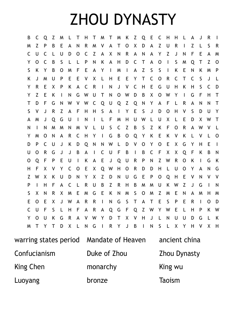 ZHOU DYNASTY Word Search WordMint