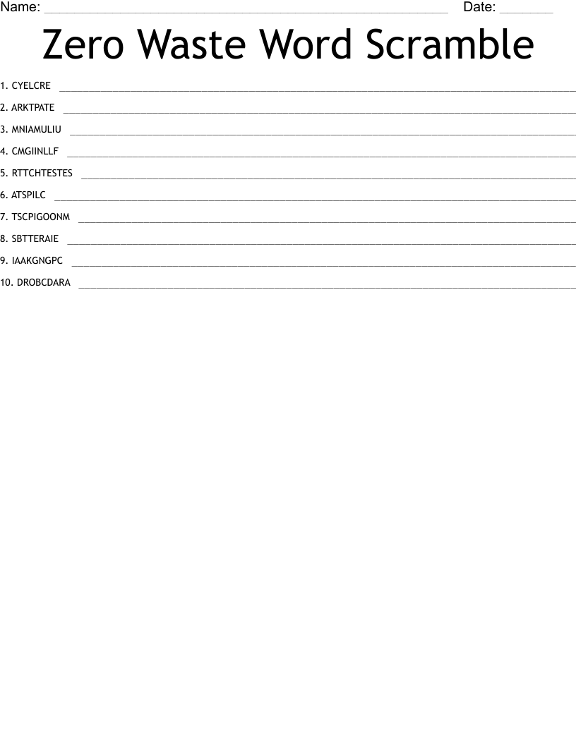 Zero Waste Word Scramble WordMint