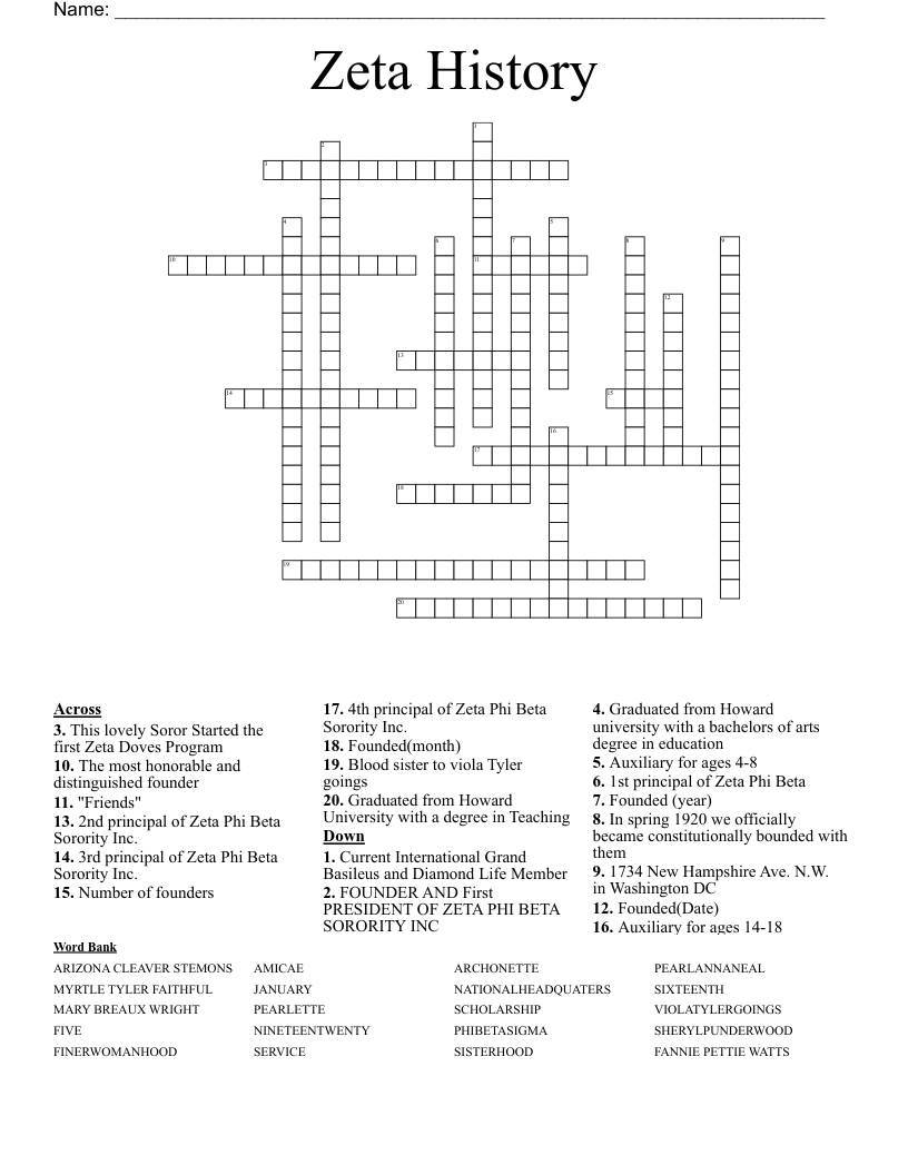 Zeta History Crossword WordMint