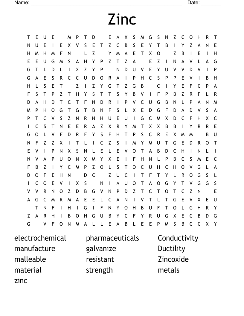 Zinc Word Search WordMint