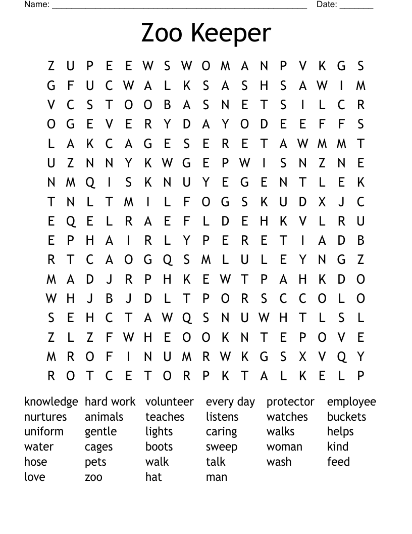 Zoo Keeper Word Search WordMint