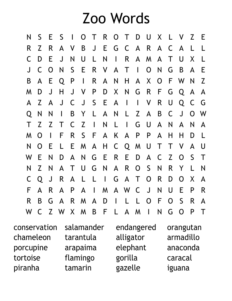 Zoo Words Word Search WordMint