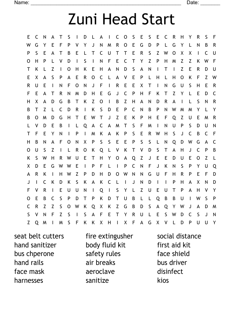 Zuni Head Start Word Search WordMint