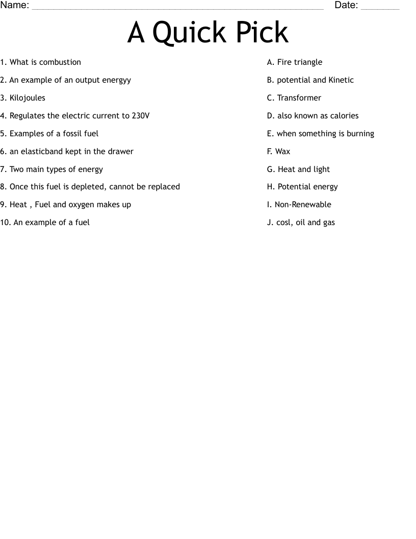 A Quick Pick Worksheet WordMint