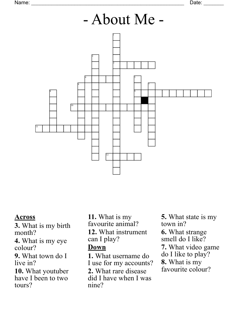 - About Me - Crossword - WordMint