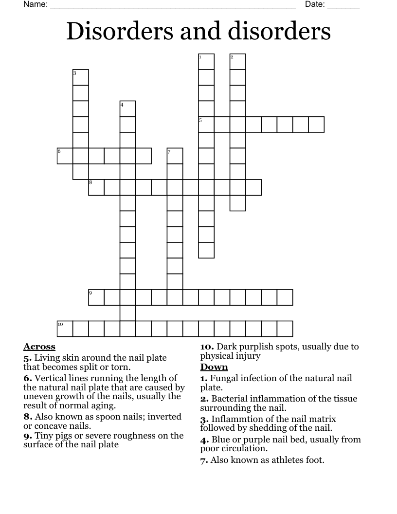 Disorders and disorders Crossword WordMint